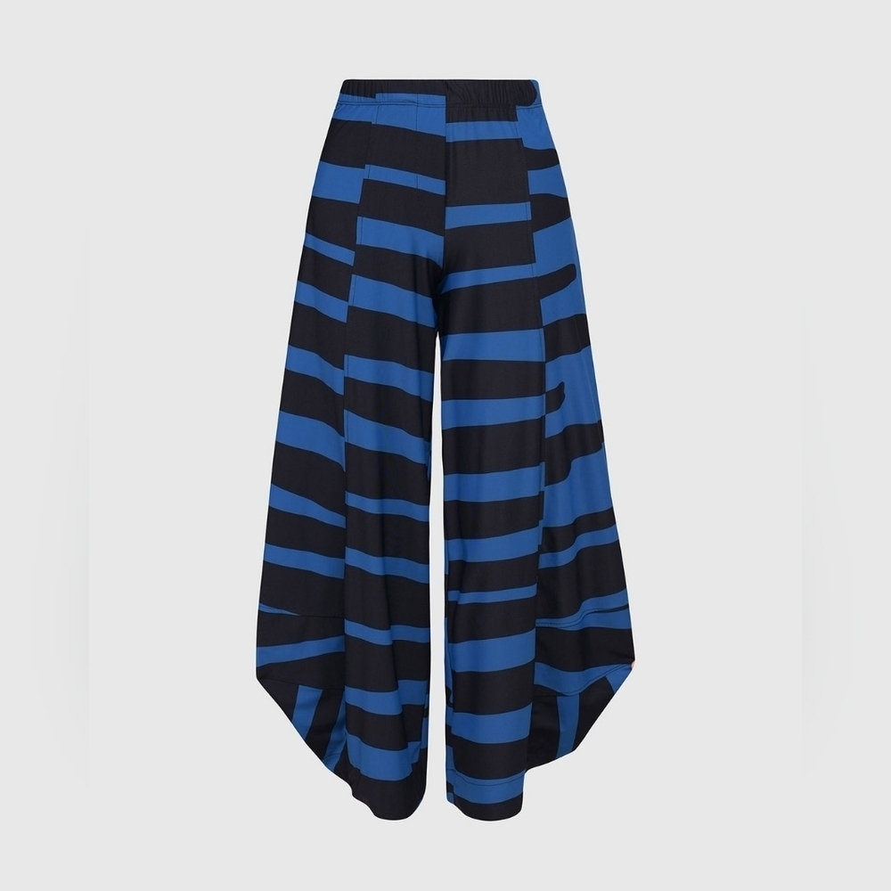 Alembika Barrel Wide Leg Striped Palazzo Pants in Blue and Black